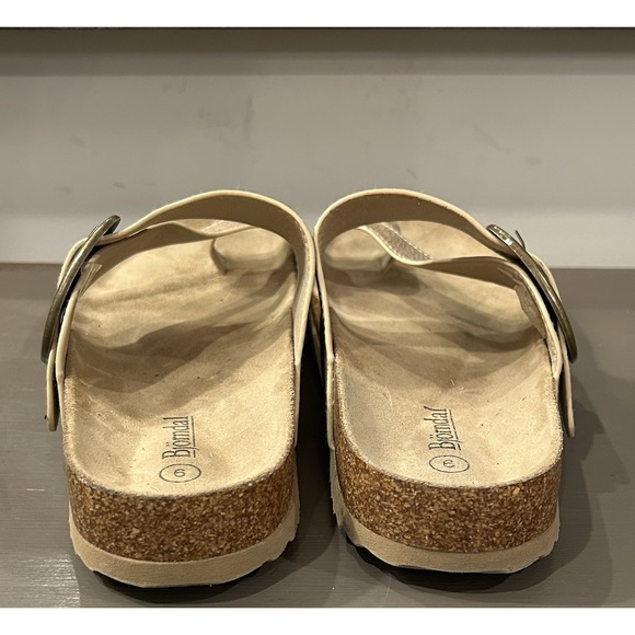 BJORNDAL Size 9 Sandals Gold Toe Strap Buckle Cork Faux Leather Shoes - Picture 5 of 6